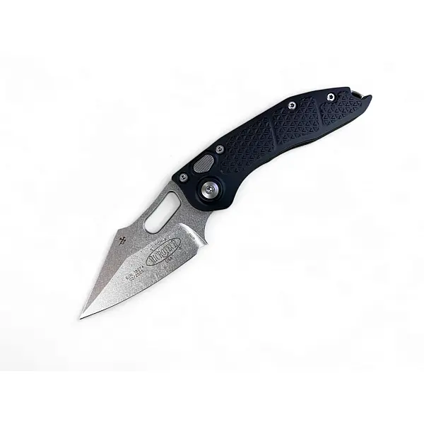 Microtech STITCH M390鋼/石洗刃/黑鋁柄側彈刀