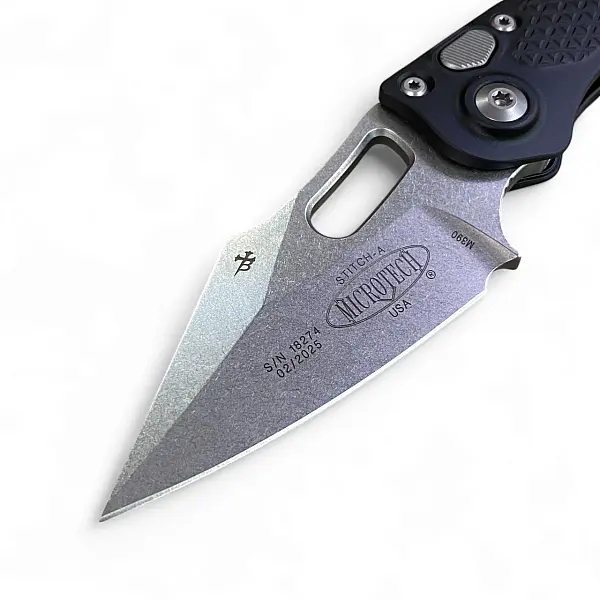 Microtech STITCH M390鋼/石洗刃/黑鋁柄側彈刀 <單一特價>-0