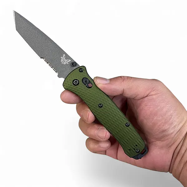 Benchmade BAILOUT 綠鋁柄Tanto半齒刃折刀-0
