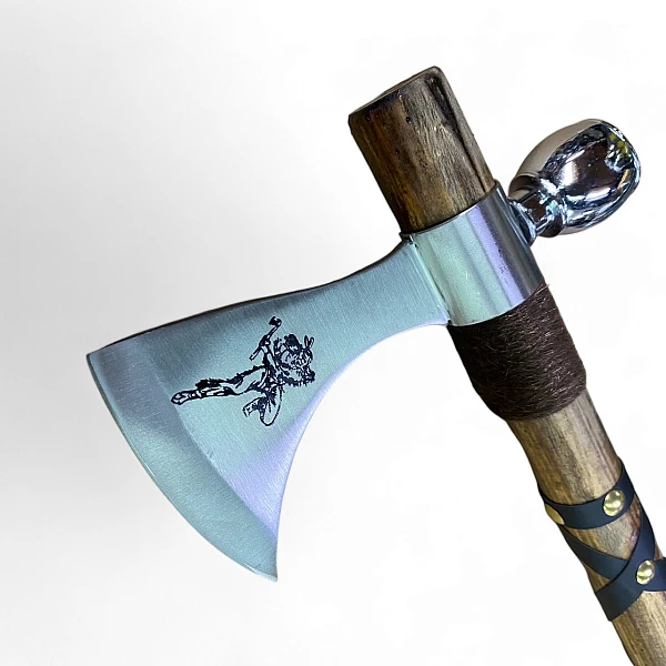 S-TEC Chief’s Tomahawk with pipe 皮革纏繞菸斗斧-0