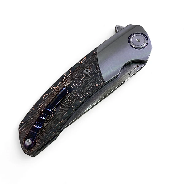 Maxace Mamba 銅紋碳纖柄/鈦馬士革背夾/S90V鋼折刀-0
