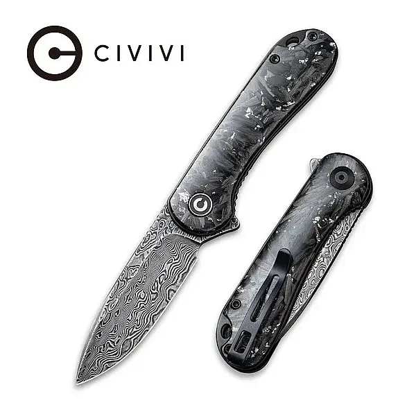 Civivi Elementum 碎碳纖維銀絲柄大馬士革鋼折刀
