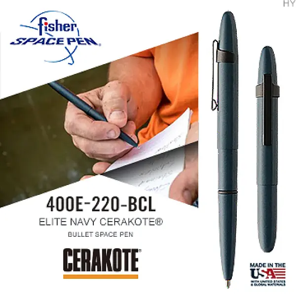 Fisher CERAKOTE® 海軍藍子彈型太空筆-附筆夾
