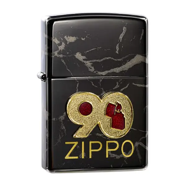 Zippo 90週年黑冰大理石紋打火機-贈大油